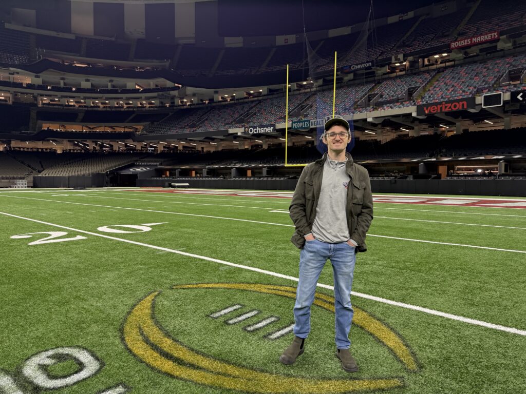 Me on the field at the Louisiana Superdome scouting a job prior to Super Bowl 59